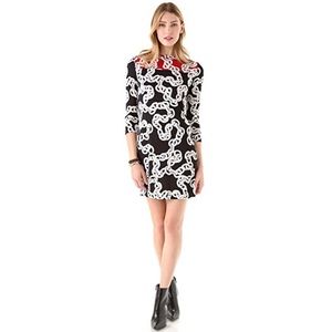 Diane von Furstenburg Ruri Chain Link Colorblock Fluid Silk Jersey 3/4 Sleeve